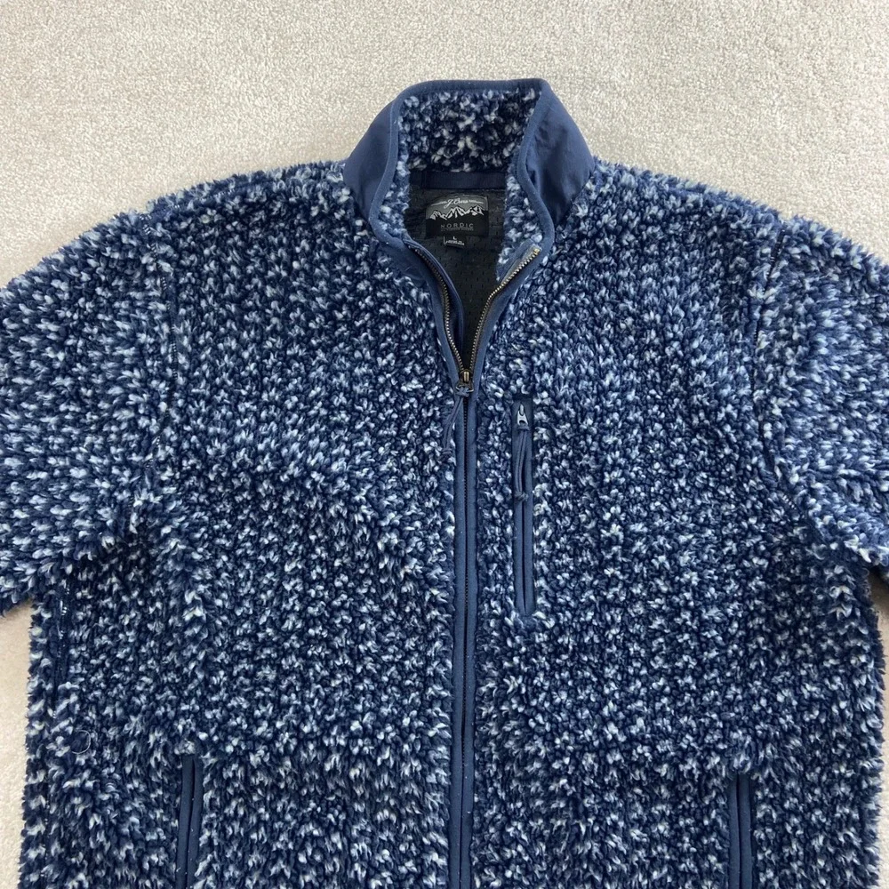 J.Crew Nordic Fleece Jacket Mens Large Blue Sherpa Full Zip Mock Neck